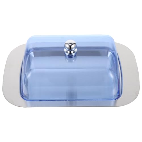 TOPPERFUN Mantequera de Acero Inoxidable con Tapa Azul para Almacenar y Cortar Mantequilla Recipiente Sellado para Cocina y Refrigerador Diseño Elegante y Fácil de Limpiar