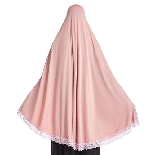 Muslim High Stretch Hijab Pure Color Half-body Cover Hijab with Lace for Praying4