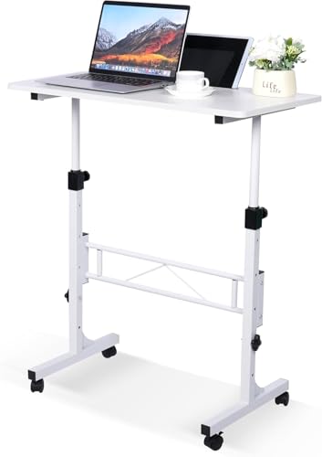 KLSMYHOKI Höhenverstellbarer Schreibtisch mit Rollen, Steh-Sitz-Tisch für Homeoffice, Mobiler Computertisch, Weißer Stehschreibtisch, Kompatibel mit Laufband & Walking Pad, 80cm x 40cm Höhe 70-110cm KLSMYHOKI Höhenverstellbarer Schreibtisch mit Rollen, Steh-Sitz-Tisch für Homeoffice, Mobiler Computertisch, Weißer Stehschreibtisch, Kompatibel mit Laufband & Walking Pad, 80cm x 40cm Höhe 70-110cm