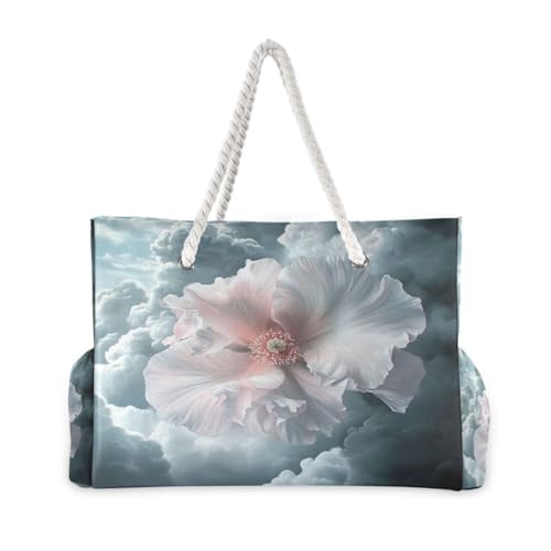 Cloud and Flower (1) Beach Bag & Travel Tote Bag Large Sandproof with Zipper Closure, Wet Pouch for Swim Gym Travel, Lightweight Foldable Outdoor Bag2