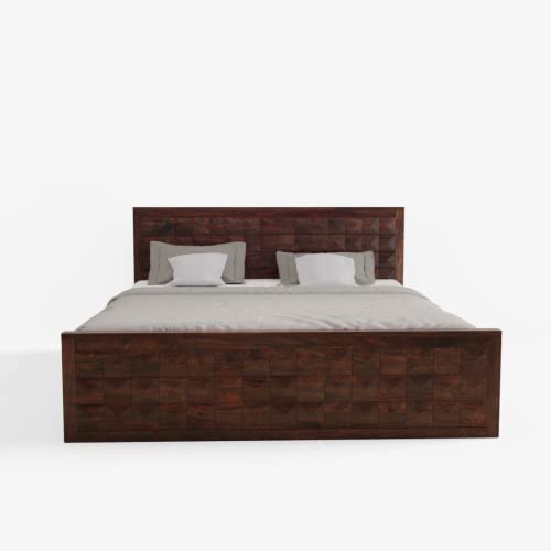 Image of Solid Wood King Size Bed for Bedroom | Wooden Furniture Crafted from Premium Sheesham Wood | Elegant Bedroom Double Bed with 2 Drawer Storage | Walnut Finish (82X75X42 Inches)