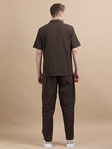 Image of StitchX Men's Airport Look Textured Seersucker Resort Cotton Shirt & Trouser Co-Ord Set S-2XL