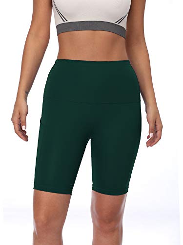 Neleus Women's High Waisted Yoga Shorts 3 Pack Workout Running Compression Shorts With Pockets,1010,Dark Red/Navy/Dark Green,Id M, Us S #TOP1