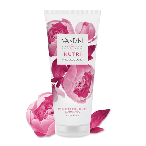 VANDINI NUTRI Pflegedusche Damen 200 ml mit Pfingstrosenblüte & Arganöl - Duschgel für trockene Haut - vegan, ohne Parabene & Silikone, dermatologisch bestätigt, Made in Germany