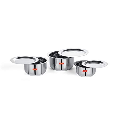 Sumeet Stainless Steel Tope/patila/cookware with Lids, 370, 550, 800ml, 3 Piece (Steel)