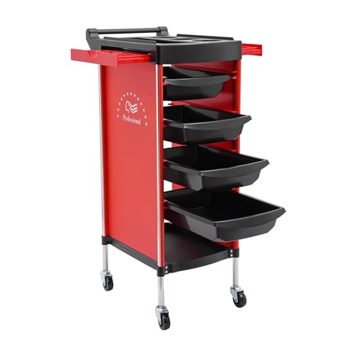 AOOUNGM Roter Friseurwagen mit 6 Schubladen