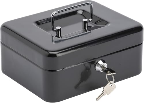 Best House | Metal Money Coin Box with 2 Keys | Petty Cash Box | 8 Inch | BLACK | Pack of 1 | Lockable Portable with Removable Change Tray for Home Office and Events
