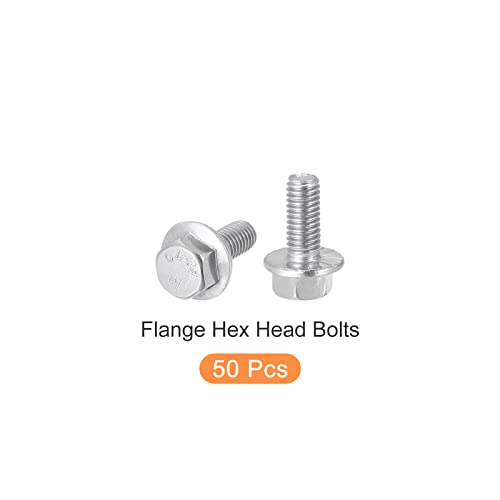 Image of METALLIXITY Flanged Hex Head Bolts (M6x10mm) 50pcs, Hexagon Serrated Flange Bolt Carbon Steel Screw - for House Construction Hardware Fasteners