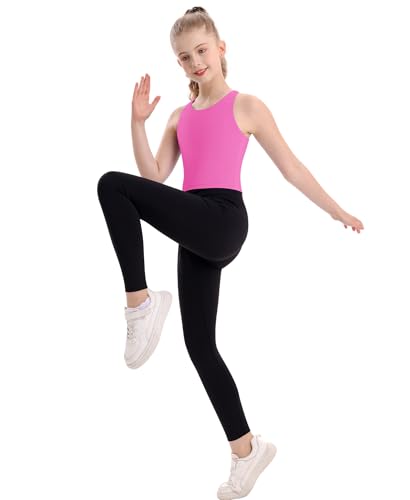 Image of DOCUMO Girls Tank Tops Double Lined Racerback Crop Tops for Kids Sleeveless Workout Tops for Dance, Yoga, Running, Sports