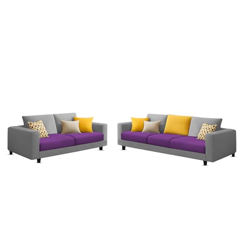 Image of Galib 3+2 Seater Sofa Set for Living Room (Purple Grey Fabric) Premium Fabric Sofa Set