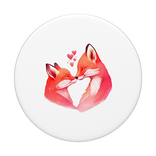 Two Loving Foxes In Love Heart Valentine's Day Fox PopSockets Swappable PopGrip, Black - Image 3
