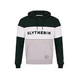 Harry Potter Slytherin Hoodie - Hogwarts House Sweatshirt with Crest & Pocket - White, Grey & Green - Unisex Adult, Small