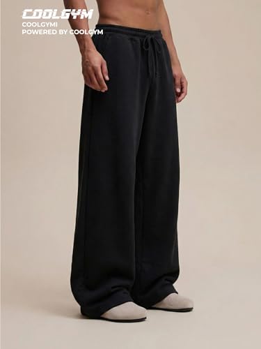 Image of Mens Baggy Sweatpants Wide Leg Loose Open Bottom Uncuffed Gym Casual Lightweight Y2K Pants Relaxed Pocket No Wrinkle