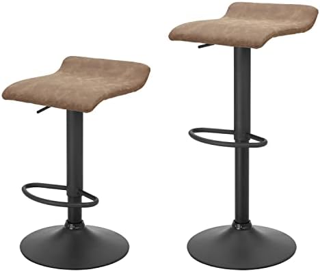 Finnhomy Set of 2 Adjustable Bar Stools, Swivel Barstools for Kitchen Counter Height Chair, Retro Brown