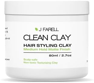 J FARELL Clean Clay - Handmade Organic Hair Styling Clay, Seborrheic Dermatitis Scalp Safe Fungal Acne Safe, All Natural Hair Clay Seb Derm Safe Pomade, Medium Hold Matte Finish