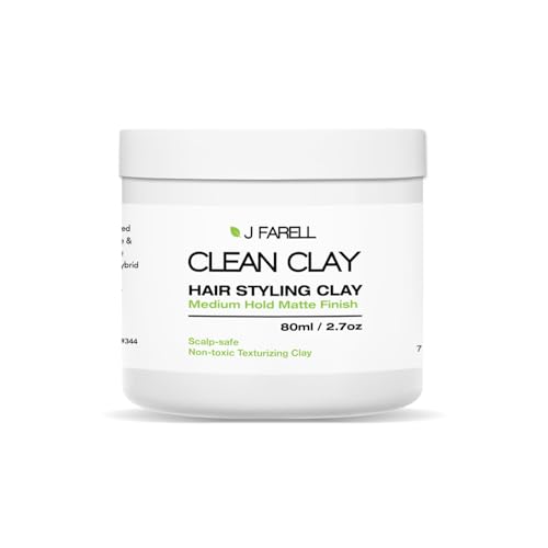 J FARELL Clean Clay - Organic Hair Styling Clay, Seborrheic Dermatitis Scalp Safe Fungal Acne Safe, All Natural Hair Clay Seb Derm Safe Pomade, Medium Hold Matte Finish