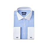 Year In Year Out French Cuff Wrinkle Free Dress Shirt for Men Regular Fit Long Sleeve Wrinkle Resistant Shirt(Blue White 172,M)