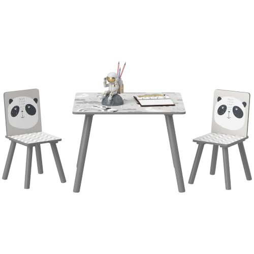 ZONEKIZ Mesa y Sillas Infantiles de 3 Piezas con 2 Sillas Gris y Blanco