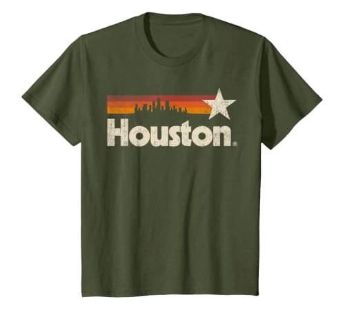 Vintage Houston City - Texas T-Shirt Houston Strong Stripes T-Shirt, Youth, Olive Green, Small