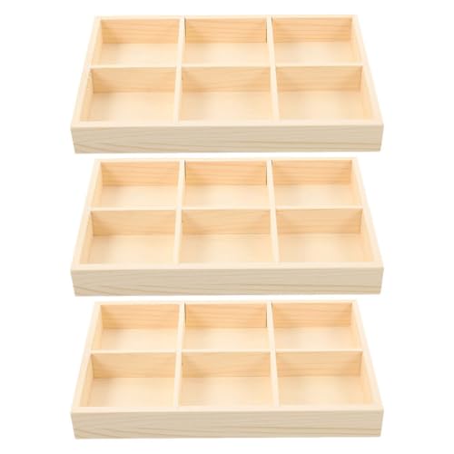 NOLITOY 3Pcs Wooden Organizer Tray Divided Storage Box for Crayons Markers Items Natural Desktop Holder for Art Supplies Multi Compartment Design Tidy Workspaces