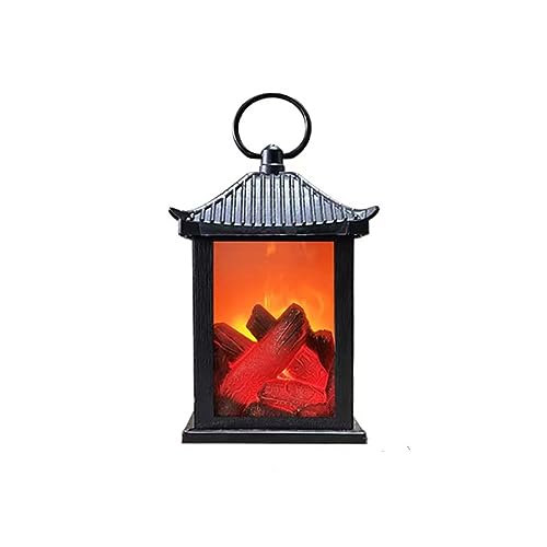 Image of Small Cozy Fireplace Lantern Traditional Realistic Log Wood Burning Flame Effect Ligh LED Charcoal Style Table LampFor Indoor & Outdoor Use(3.3''X3.3''X6.6)