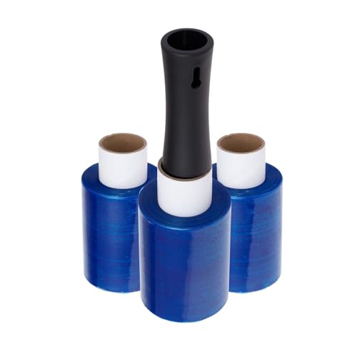 APMジャパン 梱包用ラップ(ミニストレッチフィルム) らくらくハンディラップ100 カラー BLUE 幅10cm×150m巻 ホルダー本体+ラップ3個セット