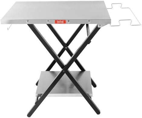 Folding Grill Table with Extra Storage Bottom Shelf, Indoor Outdo...
