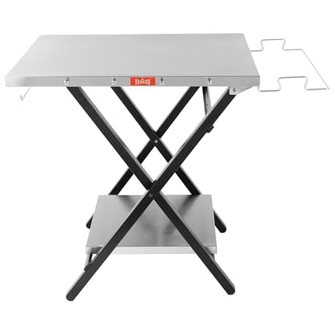 Feasto Foldable Grill Table, Portable Grill Table with Extra Storage Bottom Shelf, Outdoor Indoor Foldable Outdoor Grill Stand Table with Garage Rack & Tissue Holder,Easy Set-up, 30" x 24", Silver Cover