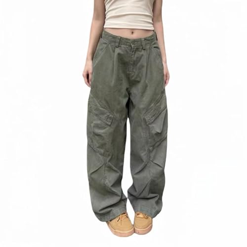Cargo Capri Pants High Waist Wide Leg Pants Solid Vintage Straight Trousers Y2K Button Up Jeans
