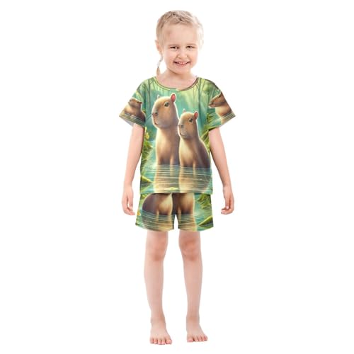 Capybara Woods Pajama Set Short Sleeve Sleepwear Soft Pajamas Shorts Sets Cotton PJS 5Y3