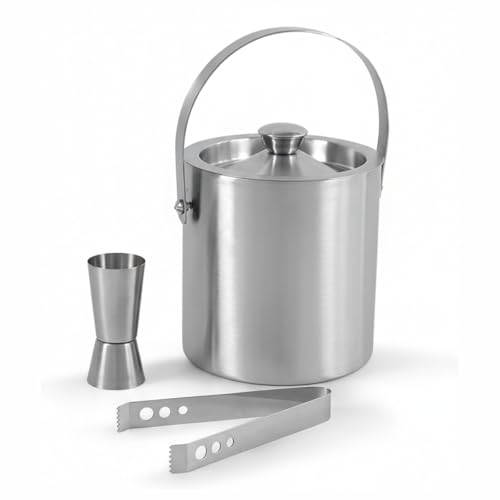 finality Double Walled Stainless Steel Insulated Ice Bucket with Lid and Ice Tong and peg Measure [1.5 Liter] | Keeps Ice Cold for 6 h | Great bar Tools for Home bar Accessories, Mini bar, Wine