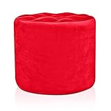 deshome pouf poggiapiedi tondo Ø 50 cm in velluto made in italy sgabello per divano soggiorno camera da letto - puff per sedersi dafne (rosso)