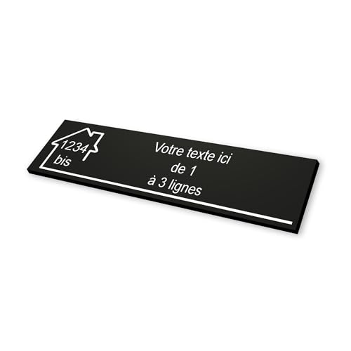 Plaque gravée motif MAISON pour Boite aux Lettres autocollante 10x2,5cm STANDARD personnalisable - 1 à 3 lignes sans frais supplémentaires + Numéro - noir