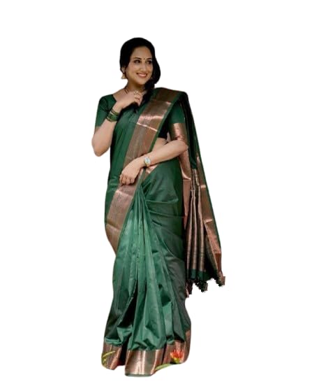NecwaWomen's Kanjivaram Jacquard Woven Soft Silk Saree With Attach Unstitch Blouse Piece