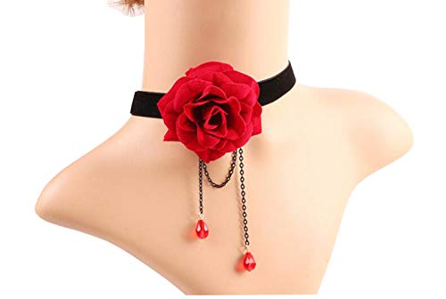 Upstore 1Pcs Red Rose Flower Popular Women Girls Gothic Lolita Black Lace Collar Choker Necklace Retro Rose Collarbone Chain Clavicle Necklace Jewelry Ornament Perfect Christmas New Year Gift #TOP2