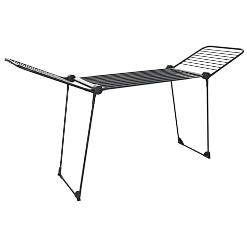 Stendibiancheria Estensibile Fino a 2 Metri Griglia Telescopica 30 M di Stenditura Stendino Grandi Dimensioni Ali Alte Uso Interno Esterno Con Ruote Richiudibile 218-300 x 55 x 126 cm (Nero Opaco)