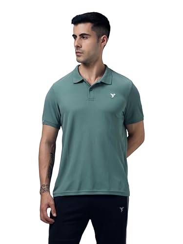 Image of TECHNOSPORT Men's Solid Slim Fit Polo Collar T-Shirt MATPIQ Half Sleeve Button Polyester for Gym Running Workout UPF50+ Anti Odour