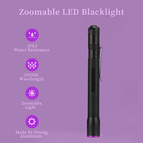 Castnoo Uv Blacklight Flashlight, 395Nm Ultraviolet Flashlight, Zoomable Mini Black Light Pen Light Detector For Leak, Pet Urine, Hotel Inspection, Cat Dog Stain #TOP3