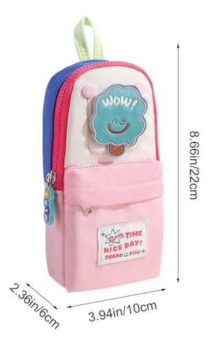 Image of Canvas School Bag Pencil Case, 3 Layer 6 Compartment Large Capacity, Aesthetic Pencil Pouch for Stationary, Cute Stationery for Kids, Pencil Case for Girls & Boys (Pink Little Tree)