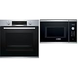 Bosh Four encastrable Série 4-60 x 60 cm - Four multi-fonctions à air chaud 3D - 3400 W - Grande capacité de 71L & Micro ondes Grill Encastrable - Micro-Ondes + Grill Intégrable Inox et noir - 25L