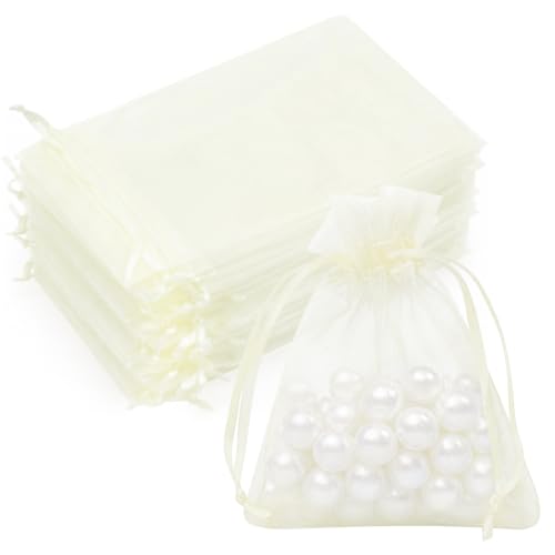 Image of Crweety 50PCS Organza Bags 3x4 Ivory Small Gift Bags Mesh Drawstring | Party Favor Goodie Bag Bulk, Jewelry Sachet Candy Treat Soap Makeup Pouches, Wrap for Wedding Baby Shower Birthday Halloween