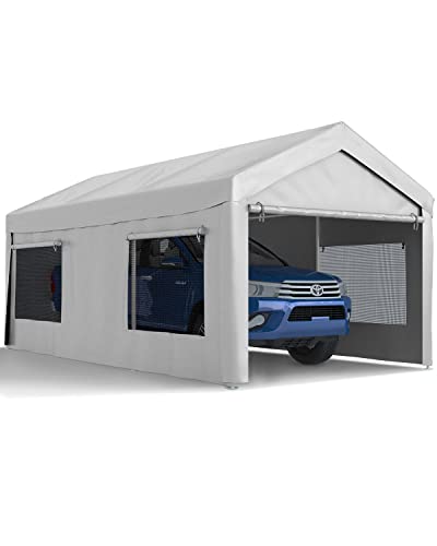 Quictent 10'X20' Heavy Duty Carport With Roll-Up Ventilated Windows Car Canopy Portable Garage With Removable Sidewalls & Doors For Car, Truck, Boat, Car Canopy With All-Season Tarp-Silver Gray #TOP9