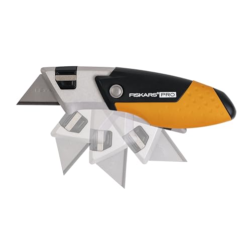 Image of Fiskars Pro Folding Utility Knife, CarbonMax Blade with Safe Blade Lock and Pocket Clip, Compact Dual-Lock All-Metal Design, Everyday Carry