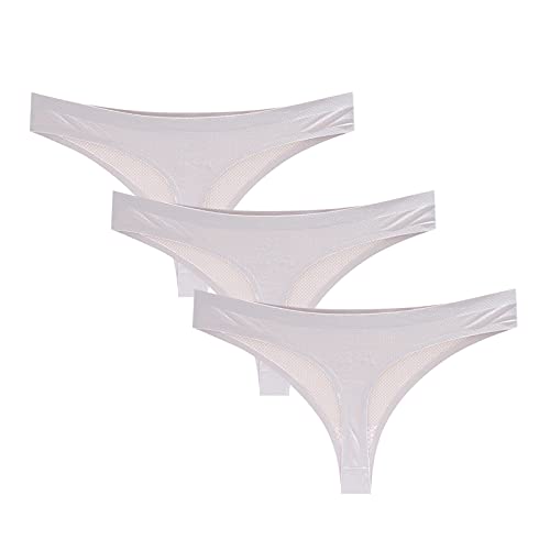 3 Pack Women's Sexy Cotton Thong With Air Holes Underwear Underpants Elastic Solid Color G-Strings Lingerie Briefs Multipack Low Rise Breathable Hipster Bikini Panties Gray #TOP1