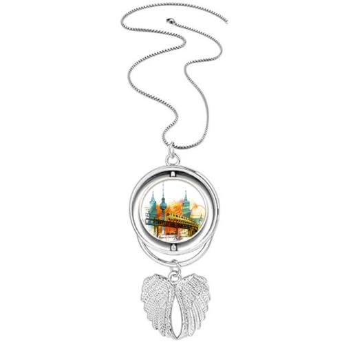 Pendentif Tokyo Japon avec train et tour ailes tournantes en argent