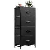 WLIVE Dresser with 4 Drawers, Fabric Storage Tower, Organizer Unit for Bedroom, Hallway, Entryway, Closets, Sturdy Steel Frame, Wood Top, Easy Pull Handle, Charcoal Black