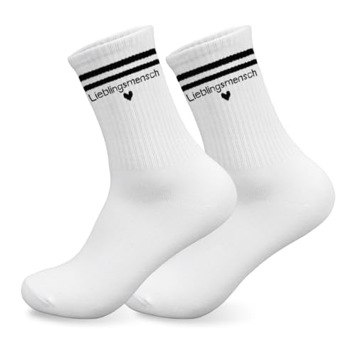 HUKUMA Lieblingsmensch Geschenk Socken 36-42 Bestickte Lieblingsmensch Socken Herzenmensch Geschenkidee Beste Freundin Geschenke Geburtstag Crew Sportsocken Tennissocken mit Herz Hinten