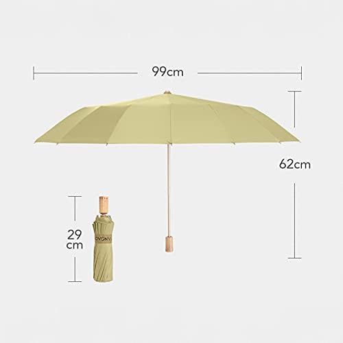UV Protection Umbrella 16K Color Coating Clear Umbrella Wooden Handle Folding Sunscreen rain Umbrellas Women Strong Windproof Men Umbrella Umbrellas for rain (Farbe : Khaki)