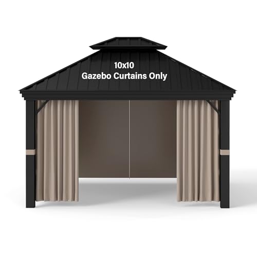 Gazebo Privacy Curtain 10'x10', Outdoor Waterproof Curtains with Zipper Side