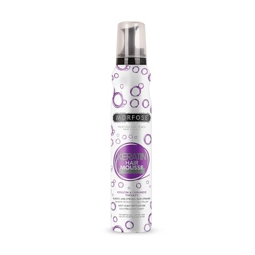Morfose Mousse Soin Cheveux Kératine 200 ml – Volume, anti-frisottis & tenue – Mousse capillaire à la kératine & céramides pour cheveux fragiles et cassants